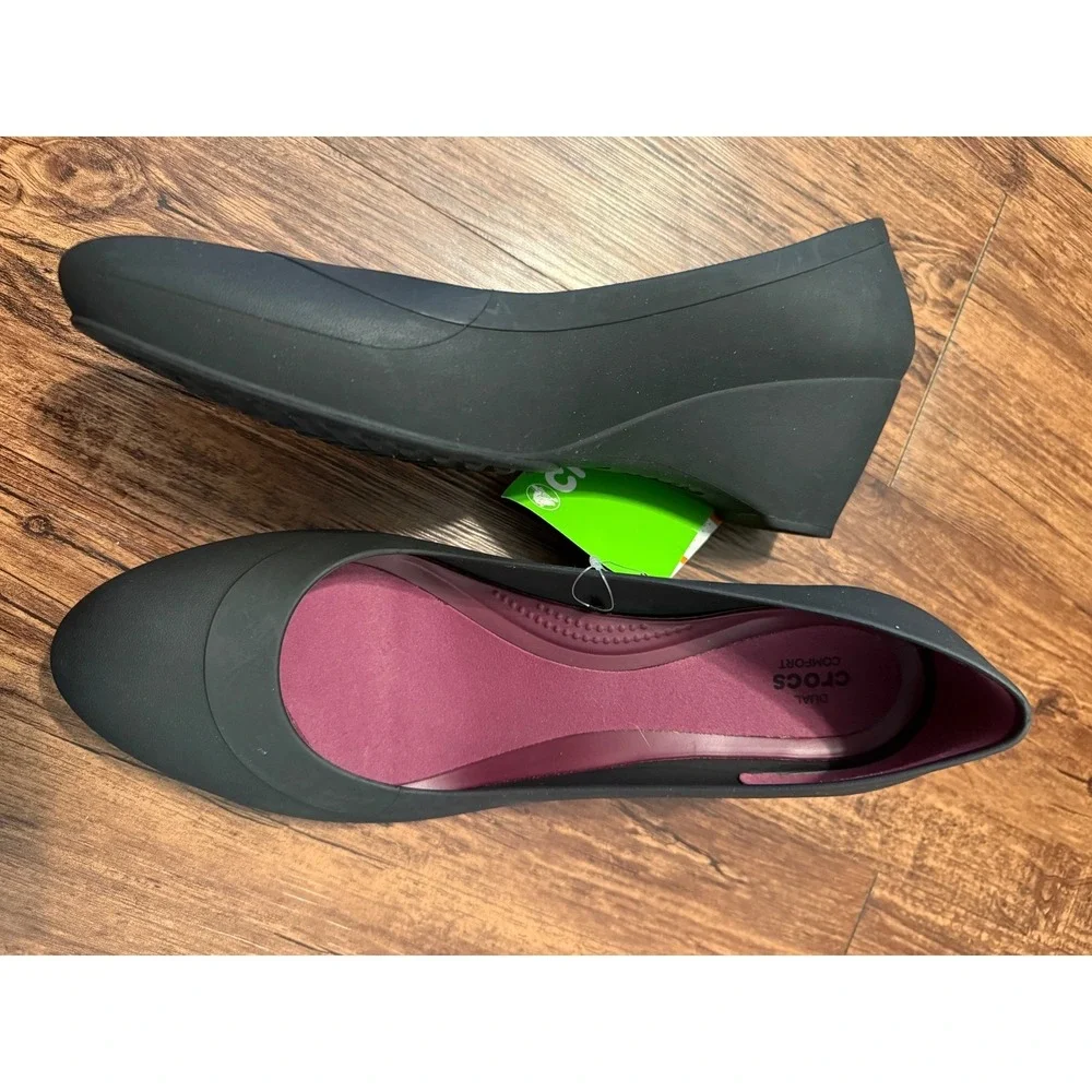 Crocs Lina Wedge Black Pointed Toe Pump‎ Shoes 203408-001 Womens Size 11 NEW